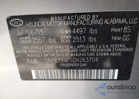 2016 Hyundai Sonata Se from USA, damaged, VIN 5NPE24AF1GH263704